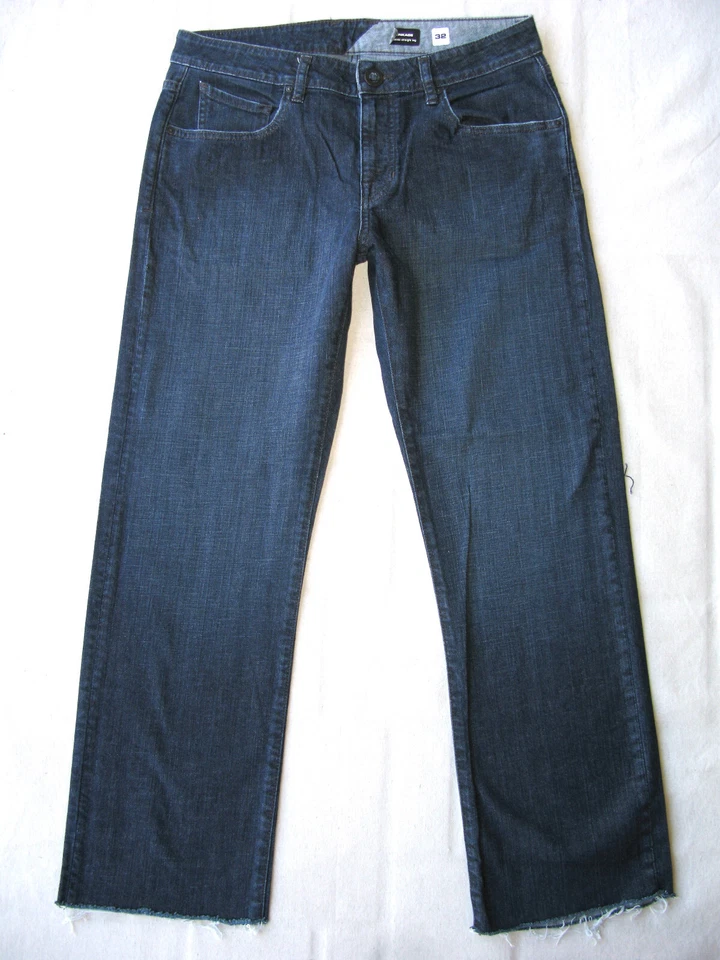 Volcom Kinkade Classic Straight Jeans Men Sz 32 X 28 Dark Blue w Stretch Raw Hem - Image 4 of 4