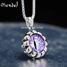 MENDEL Gothic Mens Punk Evil Eye Skull Pendant Necklace Women Stainless Steel