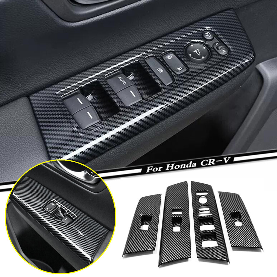Carbon Fiber ABS Car Window Lift Button Frame Cover Trim For Honda CRV CR-V 2023