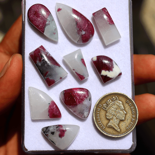 Rare 9 Pcs Natural Ruby In Quartz Untreated 13mm-26mm Mix Cabochon Gemstones Lot - Picture 3 of 12
