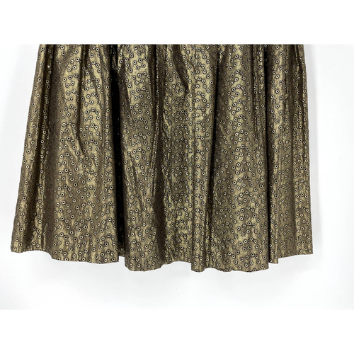 Saks Off 5th Metallic Gold Embroidered Eyelet A-Line Pleated Lined Skirt 10 - Picture 4 of 9