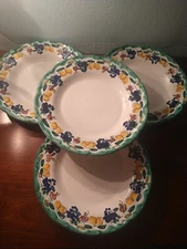 Vtg Set Of 4 Italian Pottery Fruit Design Vietri Solimene 11” Dinner Plates 
