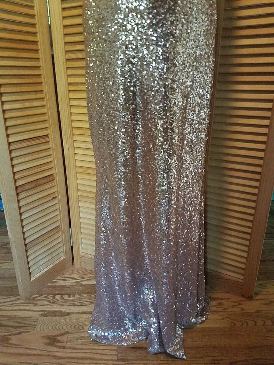 Christina Wu Rose Gold Sequins Strappy Long Gown Formal Dress Sz 12 | eBay