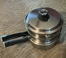 Vintage Vollrath Vacumatic Pan w/Vented Lid and Double Boiler & Strainer Inserts