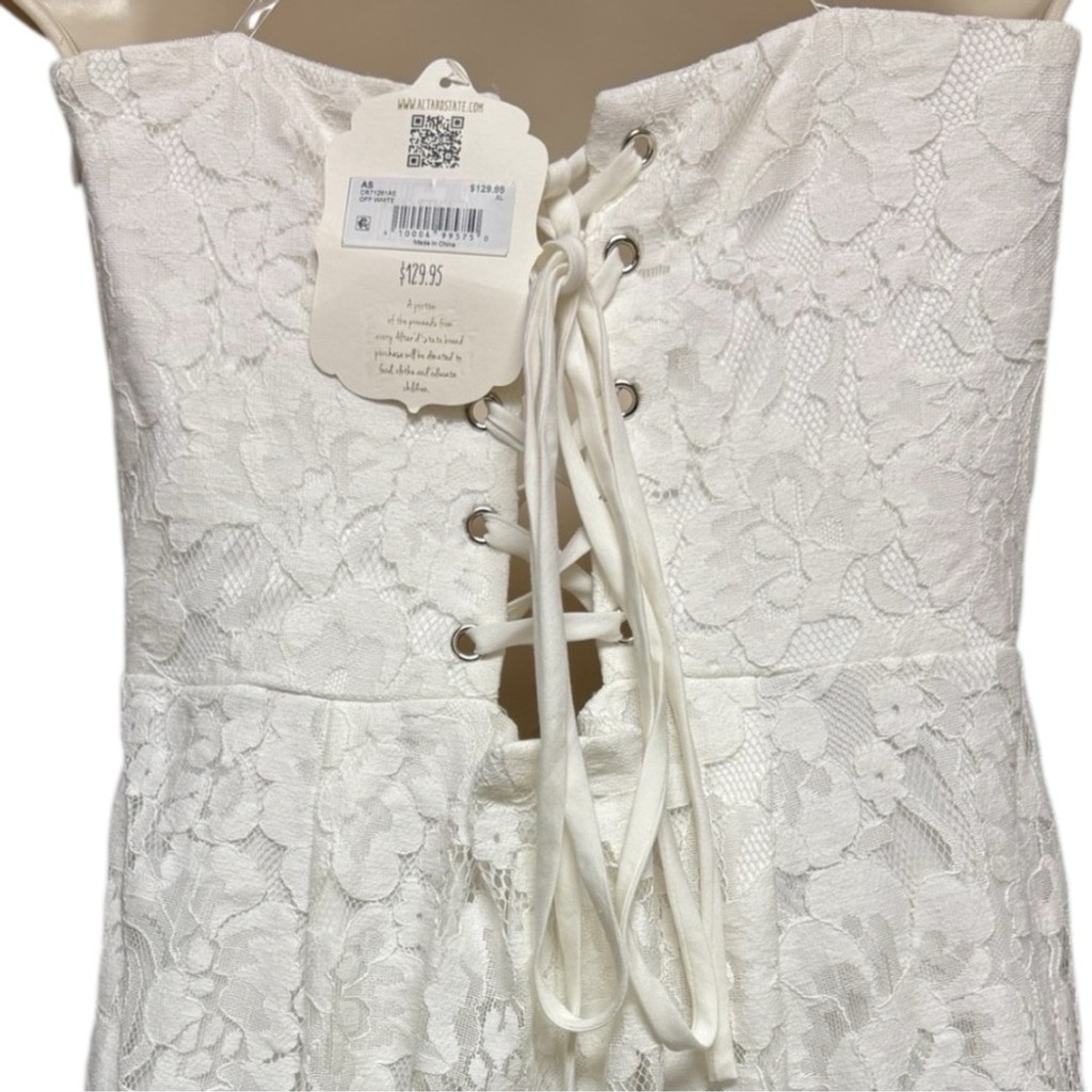 Altar’d State Lace Strapless Jumpsuit Off White Size XL NWT Corset Lace Up Back thumbnail 10