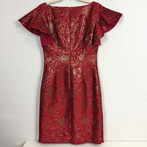 Trina Turk Shaken Not Stirred Red Gold Jacquard Dress 2 - Picture 4 of 8
