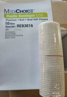 MediChoice Elastic Bandages 6'' x 5½ yd Knit Dual Closure Box Of 10
