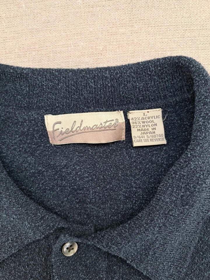 Vtg Fieldmaster Polo Sweater Mens Large Indigo Double Knit Textured Japan - Image 3 of 4