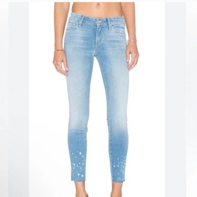 MOTHER looker ankle fray Pretty little words in a bottle blue jeans skinny 27
