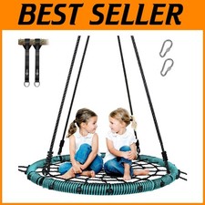 Sturdy 750lbs Green 40" Spider Web Saucer Tree Swing with Straps for Family Fun