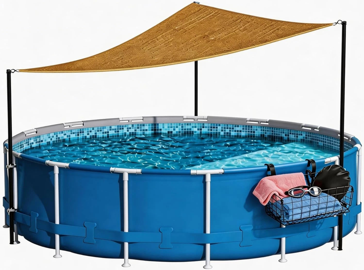 Pool Canopy Shade Set for above Ground with Metal Storage Basket, Uv-Resistant S