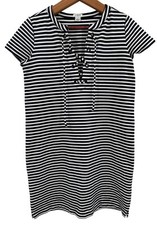J.Crew T-Shirt Dress XS Shift Navy White Stripe Short Sleeve Lace Up Nautical