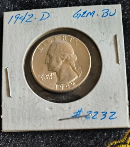 1942-D WASHINGTON SILVER QUARTER SUPER NICE CHOICE BU
