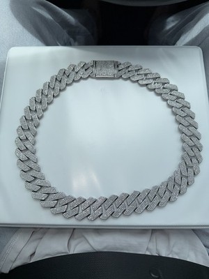 Moissanite Cuban Chain 20mm VVS 24inch Silver Plated