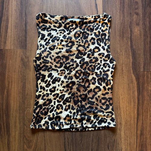 Live in the Moment Leopard Print Sleeveless Top XS Cowl Neck Stretchy Tank - Picture 2 of 4