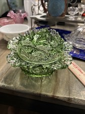 Vintage LE Smith Green Glass Cabbage Leaf Lidded Dish