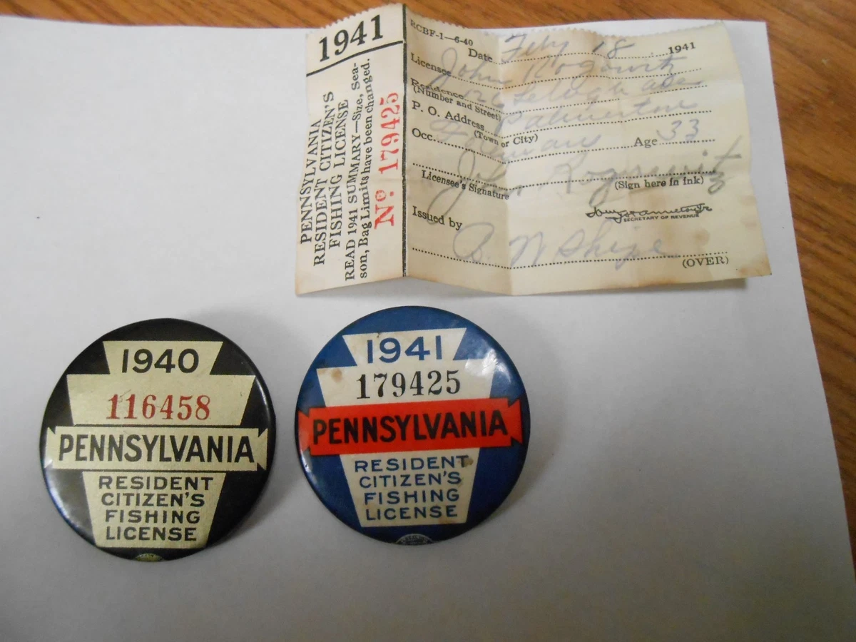 Insigne épingle Permis De Pêche 1936 - Pennsylvanie (PA) - Vintage - Résident Eau Douce