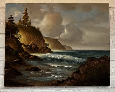 Vintage Signed Jupot Oil Painting- Coastal Seascape Waves 16x20 Canvas
