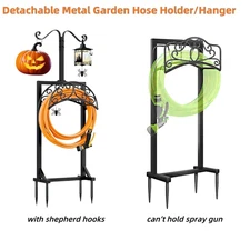 Halloween Garden Hose Holder Stand with 4 Spikes, Pumpkin Lantern Rack