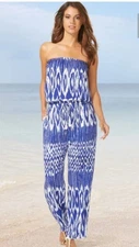 Tommy Bahama Blue and White Ikat Jumpsuit Large