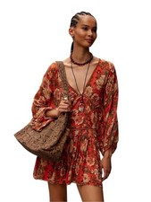 Free People Sweet Dreams Printed Mini Dress Orange Floral Size XL NWT
