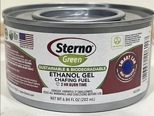 STERNO GREEN ETHANOL GEL CHAFING FUEL 2HR BURN CANNED HEAT #20612-(QTY 3)-6.84oz