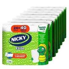 24 Large Rolls Nicky Elite Adapt-A-Size Paper Towels = 40 Regular Rolls Plastic