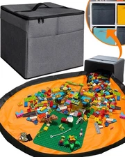 Toy Storage Organizer with Play Mat - Collapsible Fabric Bin for Kids
