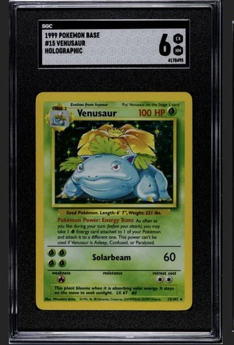 1999 Pokemon Base #15 Venusaur - Pokemon Base Set - SGC 6 EX NM