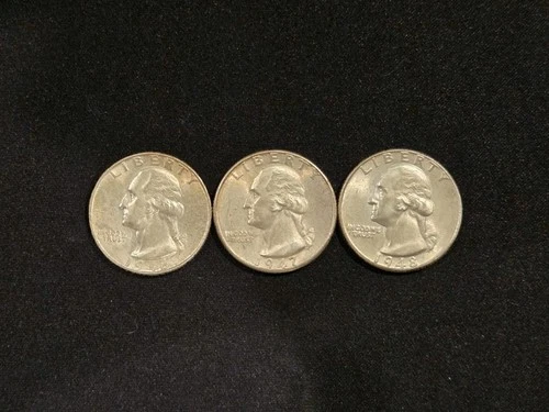 (3) 1946 47 48 Washington Silver Quarter Lot AU Cond.