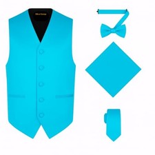4pc Men's Solid Formal Suit Waistcoat Tuxedo Dress Vest X-Small Turquoise