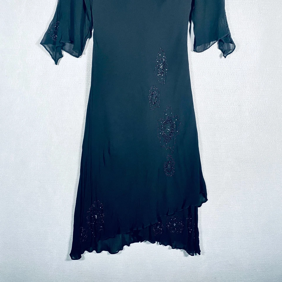 Vestido Vintage Granero Y2K Vestido Mujer 14 Negro Encaje Cuentas Maxi Caprichoso Bruja Gótica Foto 2 de 4