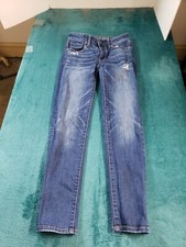 American Eagle Jeans Sz 00 Womens Blue Stretch Pants Ladies Mid Rise Skinny