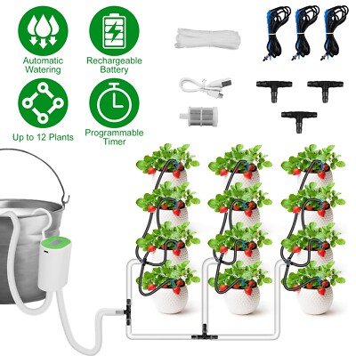 Automatic Drip Irrigation System Kit Plant Timer Self Watering Garden With  Pump