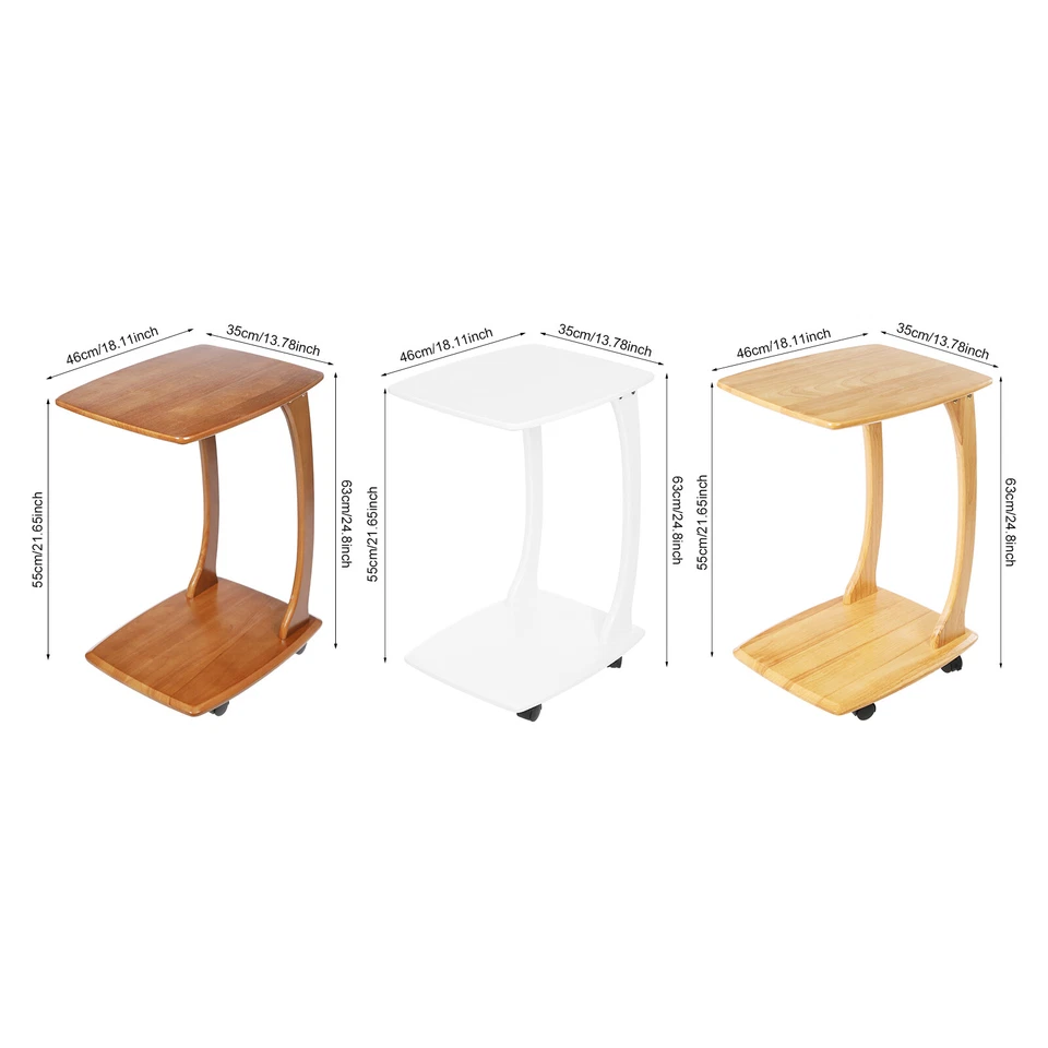 C Shaped End Table Small Side Sofa Table Sofa End Table Laptop Table Wheels Home - Image 3 of 4
