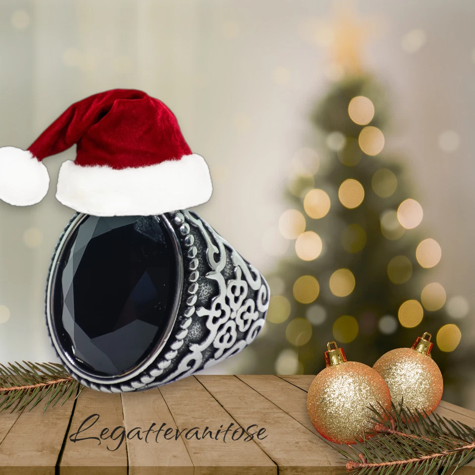 Anello in Acciaio Inox  Argento Pietra nera  . anello uomo da nocca - Immagine 2 di 4