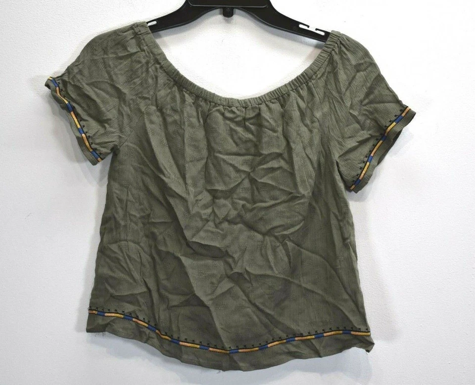 MISS ME девочек зеленый вышитый декольте коротким рукавом льняной смеси повседневный Топ L - Изображение 2 из 4