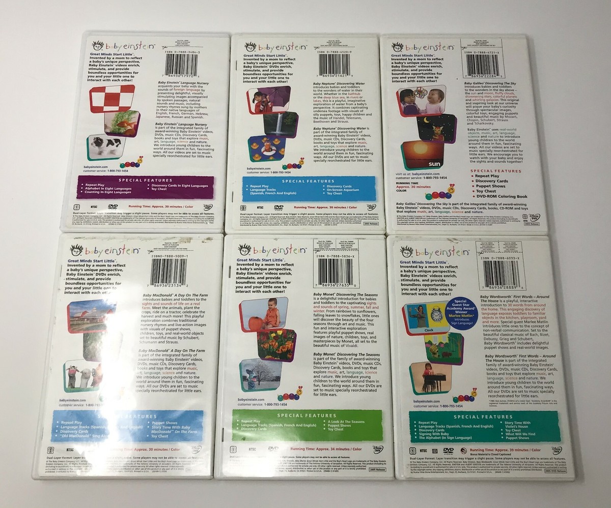 Baby Einstein DVD (Lot of 6) Monet, Neptune, Galileo, MacDonald