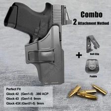 OWB Tactical Holster for Glock 43 43X 42 Gen4 Gen5 G43 G43X 9mm .380 Auto Carry