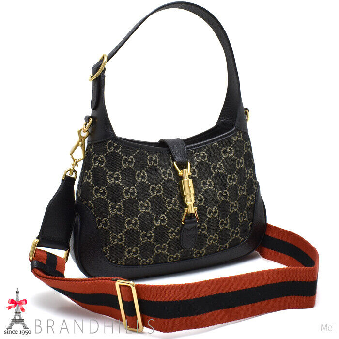 Gucci Handbag Women Jackie 1961 Small GG Denim Leather Black Gucci Handbag Women Jackie 1961 Small GG Denim Leather Black