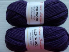 Filatura Lanarota Rich 100% wool yarn, Eggplant, lot of 2 (104 yds each)