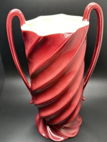 RARE!! Vintage Red Wing USA Pottery 2 Handled Ceramic Vase #1376 Maroon 11.5"H