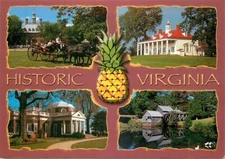 Postcard 4 Views of Historic Virginia - Mount Vernon, Monticello, Mabry Mill