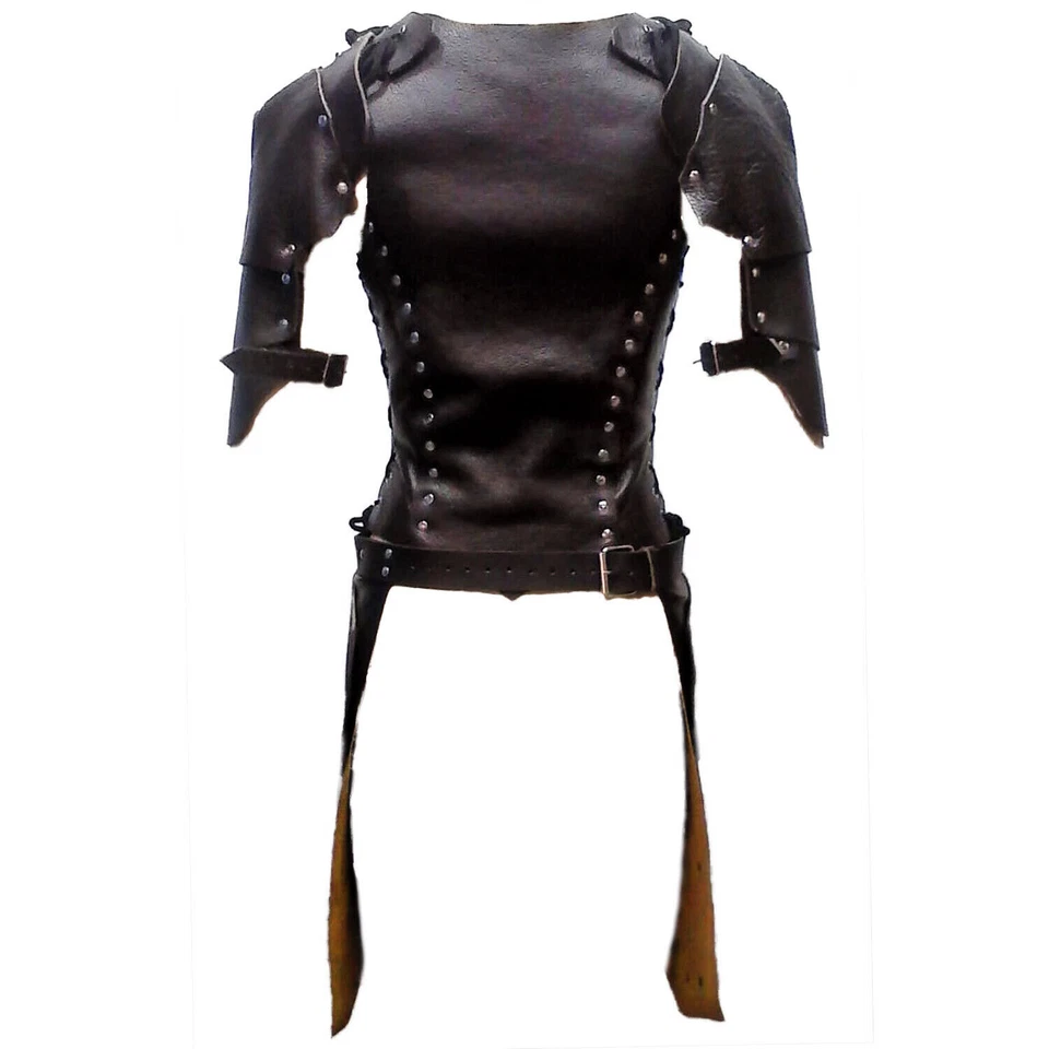 Mujer Cuero Armadura Cuero Negro Armadura Halloween Disfraz LARP Personaje Disfraz Foto 3 de 3