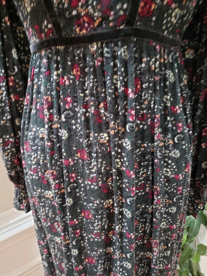 Maxi vestido largo manga larga cuello redondo 100 % rayón negro New Directions para mujer 14 Foto 3 de 4