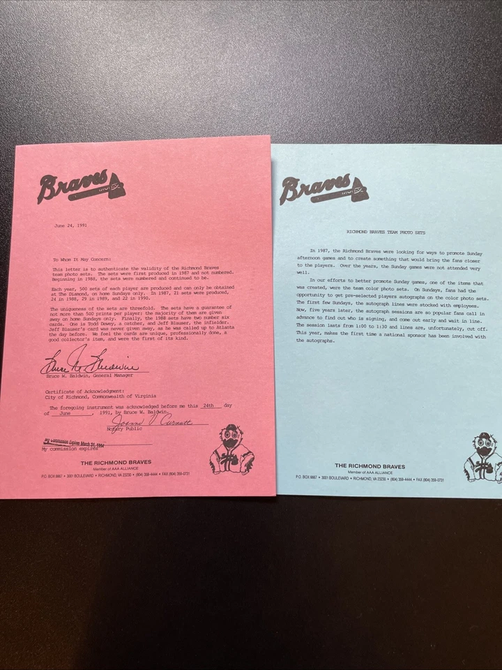 Complete (22) Card Set of 1990 Richmond Braves,  Bob's Cameras Photo Cards 4x5 - Image 2 of 4