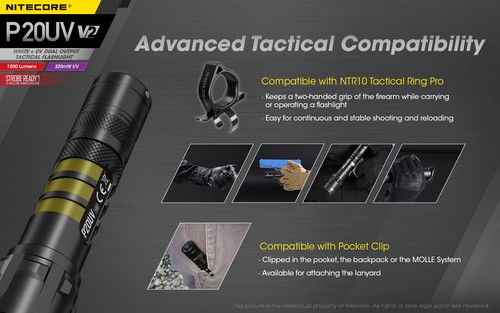 NiteCore P20UV V2 LED 1000 Lumens Tactical 365nm UV Flashlight Torch - Picture 9 of 12