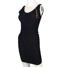 Poof Women's Bodycon Tank Dress Size M/L Black Textured Stretch Mini Scoop Neck