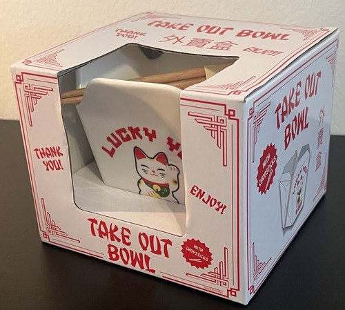 New Mad Engine Chinese Ceramic Take Out Bowl with Wooden Chopsticks - White - Picture 1 of 6