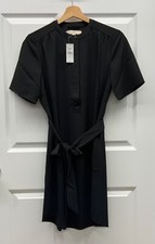 NWT Ann Taylor LOFT Black Short Sleeve Shirtdress Shirt Dress w/ Tie Belt - Sz 4